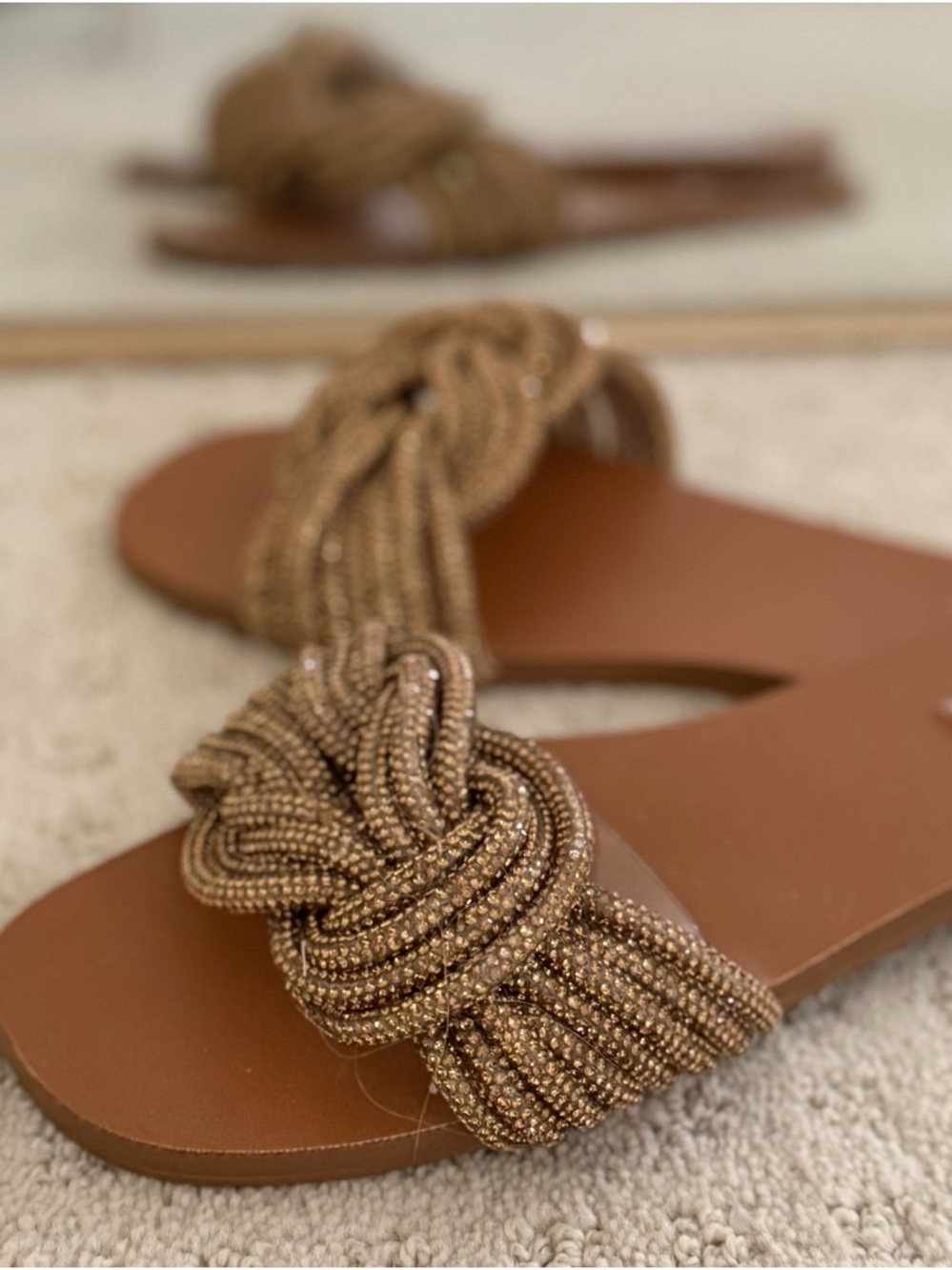 Steve Madden Braided Beaded Slide Sandals - Tan Brown